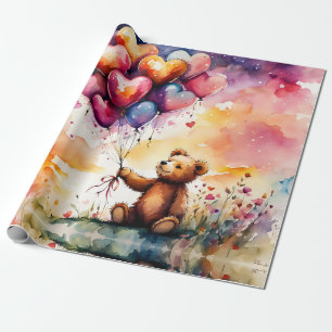 Teddy bear with Heart shaped balloons Wrapping Paper