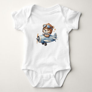 Teddy bear with helicopter baby bodysuit