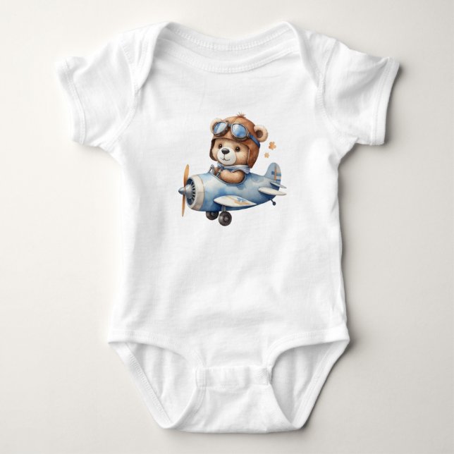 Teddy bear with helicopter  baby bodysuit (Front)