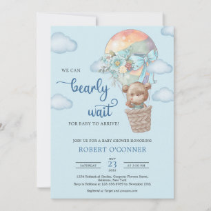 Teddy bear with hot air balloon boy invitation
