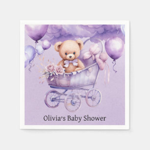 Teddy Bear With Lavender Carriage Girl Baby Shower Napkins