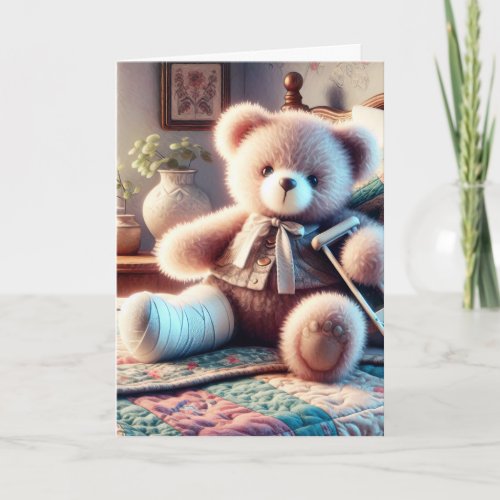 Teddy Bear With Leg In Cast Card