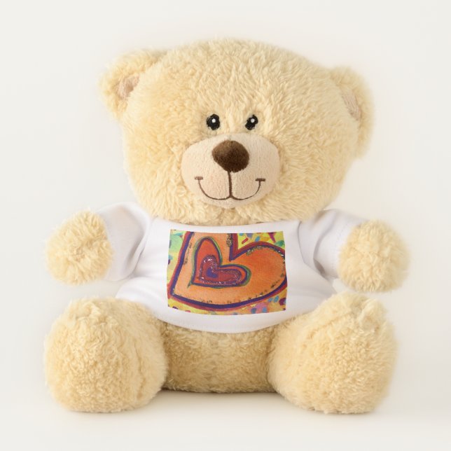 Teddy Bear With Love Hearts Art Shirt (Front)