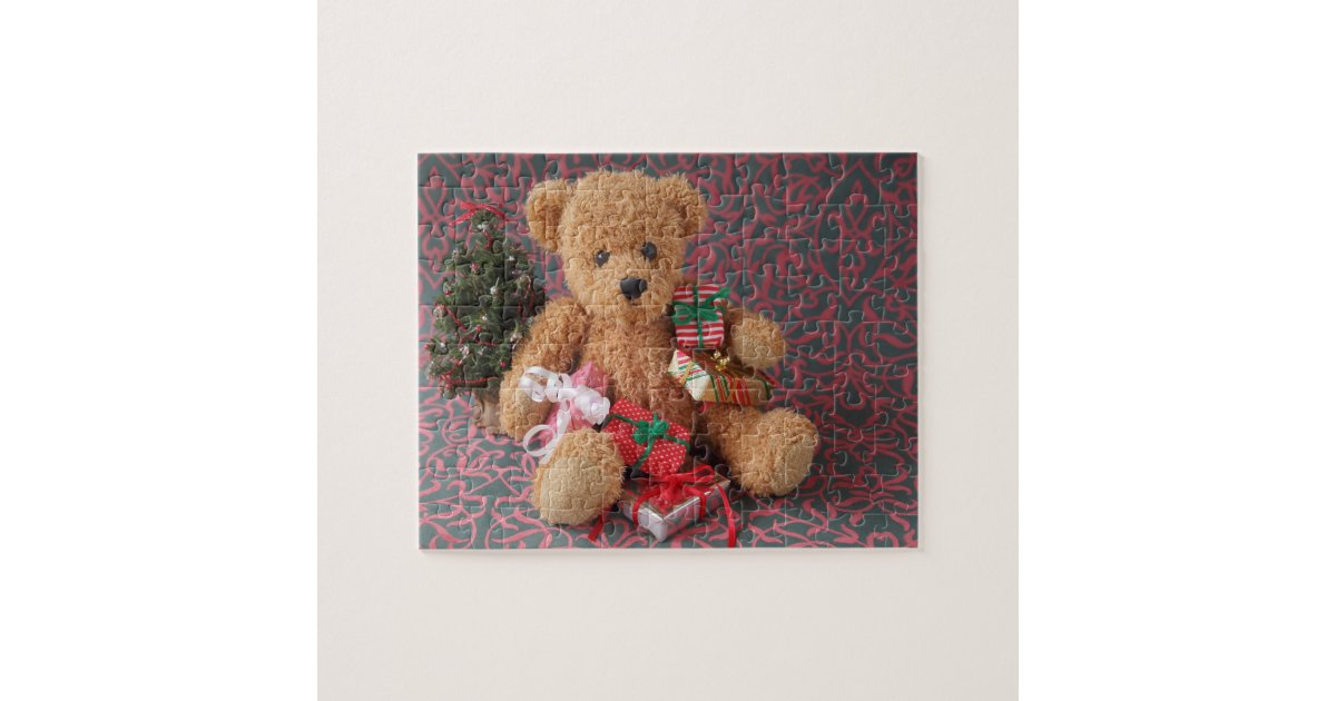 Teddy bear with many Christmas gifts Jigsaw Puzzle Zazzle