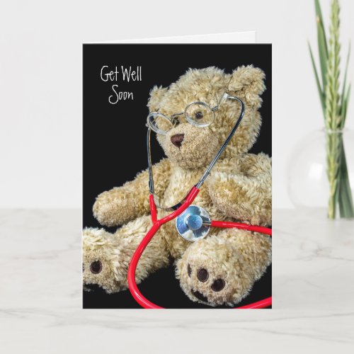 teddy bear with medical stethoscope card