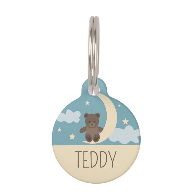 Teddy Bear with Moon Pet ID Tag (Front)
