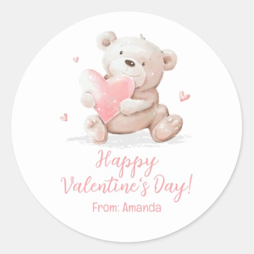 Teddy Bear with Name Valentines Day Classic Round Sticker