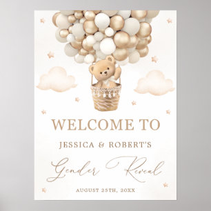 Teddy Bear with Neutral Balloons Gender Reveal Poster