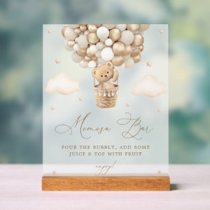 Teddy Bear with Neutral Balloons Mimosa Bar Acrylic Sign