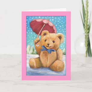 Teddy Bear with Parasol Christmas - Customized Holiday Card