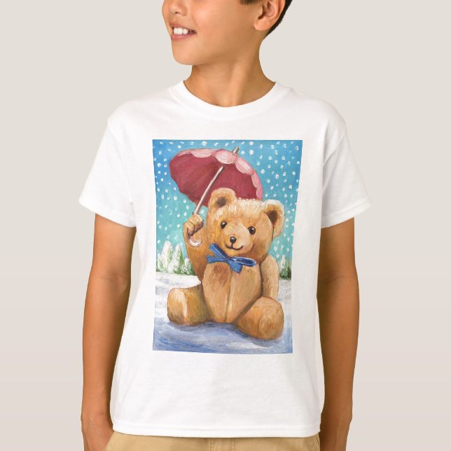 Teddy Bear with Parasol Christmas T-Shirt (Front)
