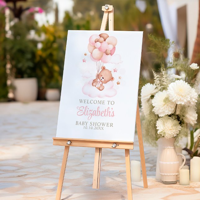 Teddy Bear with Pink Ballons Baby Shower  Foam Board (Teddy Bear with Pink Ballons Baby Shower Foam Board)