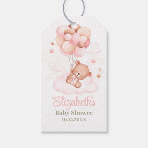 Teddy Bear with Pink Balloon Baby Shower Gift Tags