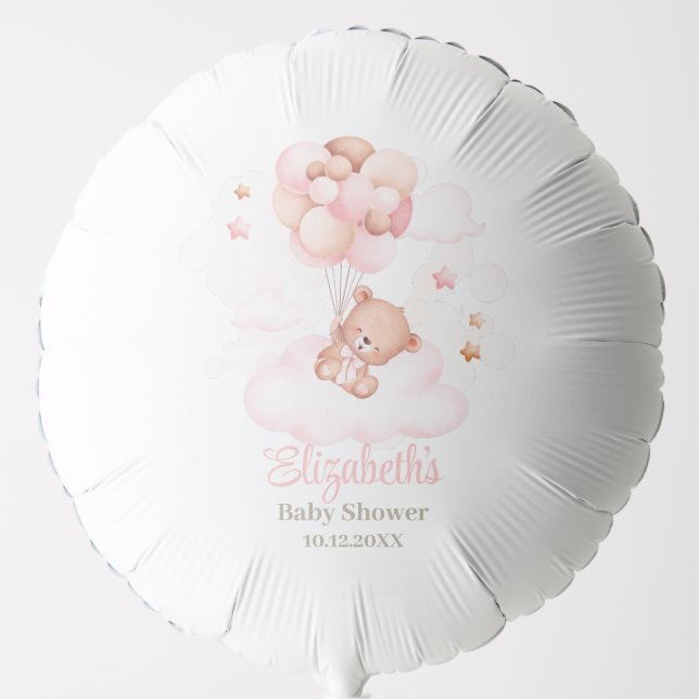Teddy Bear with Pink Balloons Baby Shower Balloon (Front)