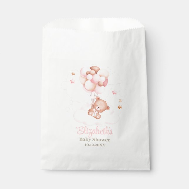 Teddy Bear with Pink Balloons Baby Shower  Favor Bag (Front)