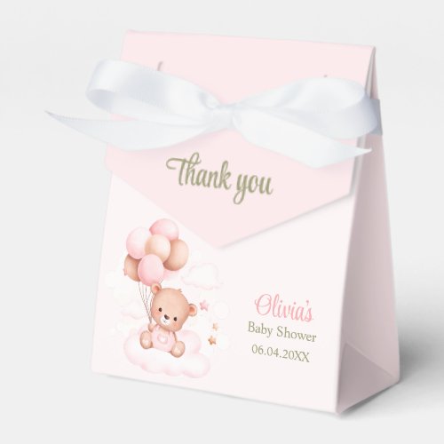 Teddy Bear with Pink Balloons Baby Shower Favor Boxes