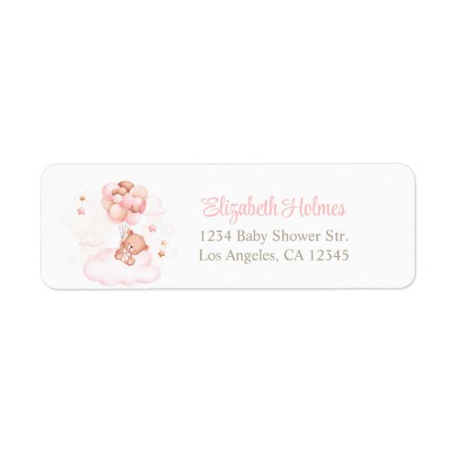 Teddy Bear with Pink Balloons Baby Shower Label