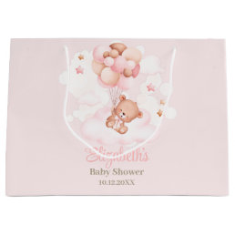 Teddy Bear with Pink Balloons Baby Shower  Large Gift Bag