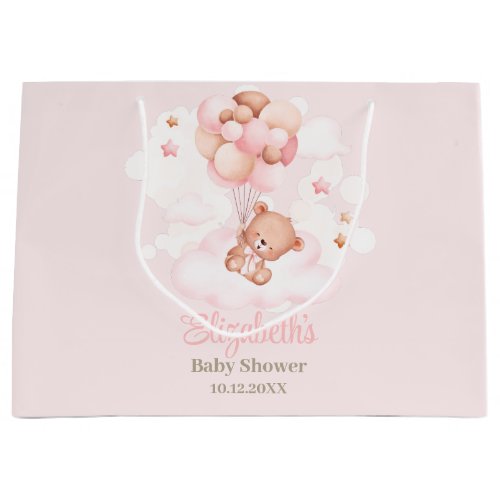 Teddy Bear with Pink Balloons Baby Shower  Large Gift Bag