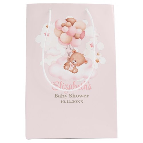Teddy Bear with Pink Balloons Baby Shower  Medium Gift Bag