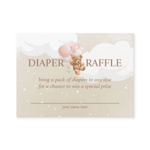 Teddy Bear with Pink Balloons Diaper Raffle Card