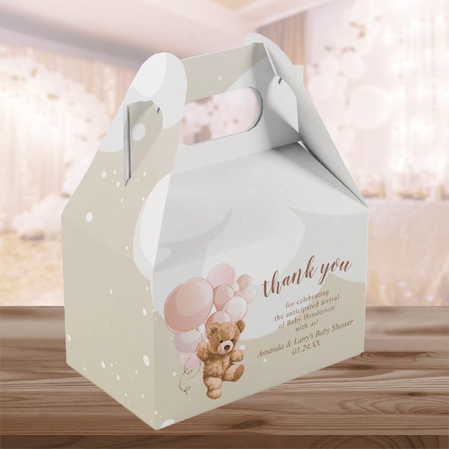 Teddy Bear with Pink Balloons Favor Box (Creator Uploaded)