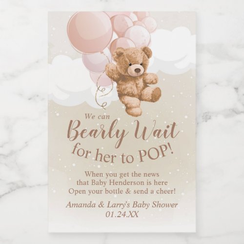Teddy Bear with Pink Balloons Mini Wine Label