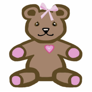Teddy bear with pink bow and heart cutout