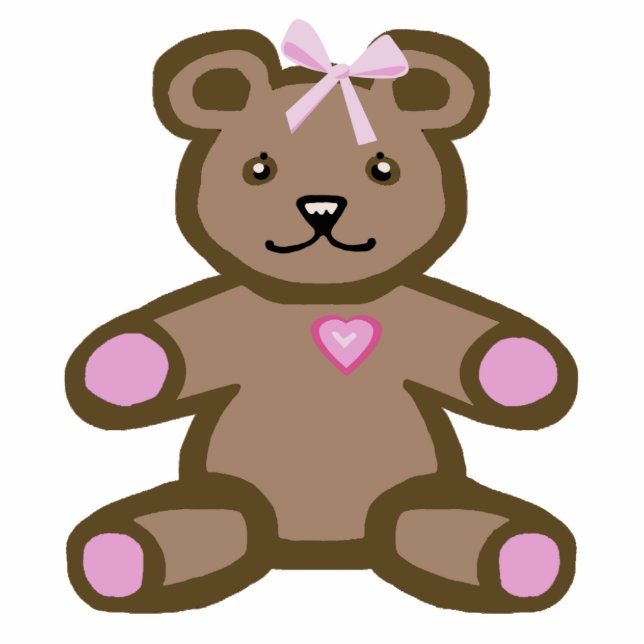 Teddy bear with pink bow and heart cutout (Front)