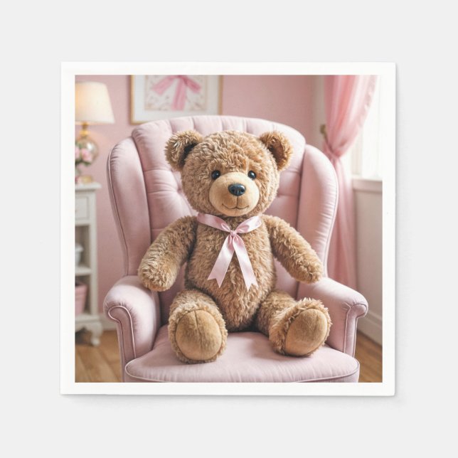 Teddy Bear With Pink Bow Napkins (Front)