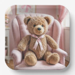 Teddy Bear With Pink Bow Paper Plates