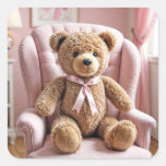 Teddy Bear With Pink Bow Square Sticker