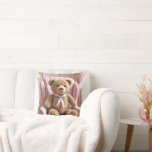 Teddy Bear With Pink Bow Throw Pillow