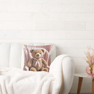 Teddy Bear With Pink Bow Throw Pillow