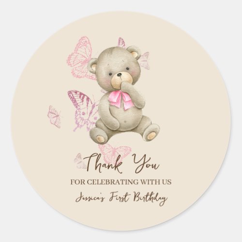 Teddy Bear With Pink Butterflies Sticker 