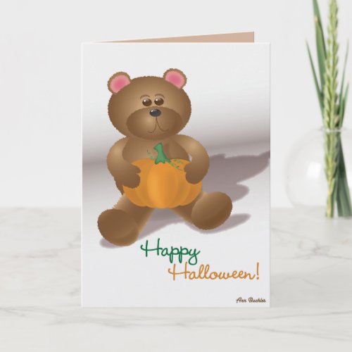 Teddy Bear with Pumpkin Card