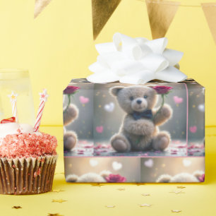 Teddy Bear With Red Rose Wrapping Paper