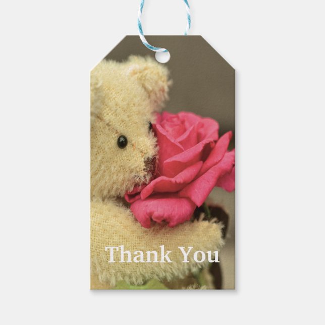 Teddy Bear With Rose Favor Tag (Front)