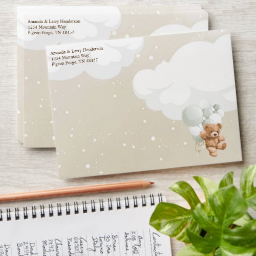 Teddy Bear with Sage Balloons Bearly Wait Envelope