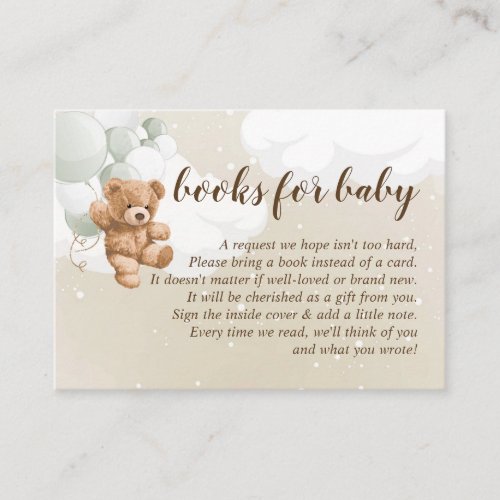 Teddy Bear with Sage Balloons Books For Baby Card