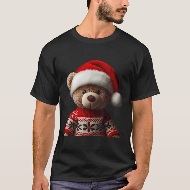 Teddy Bear With Santa Hat Christmas Xmas Lover Kid T-Shirt (Front)