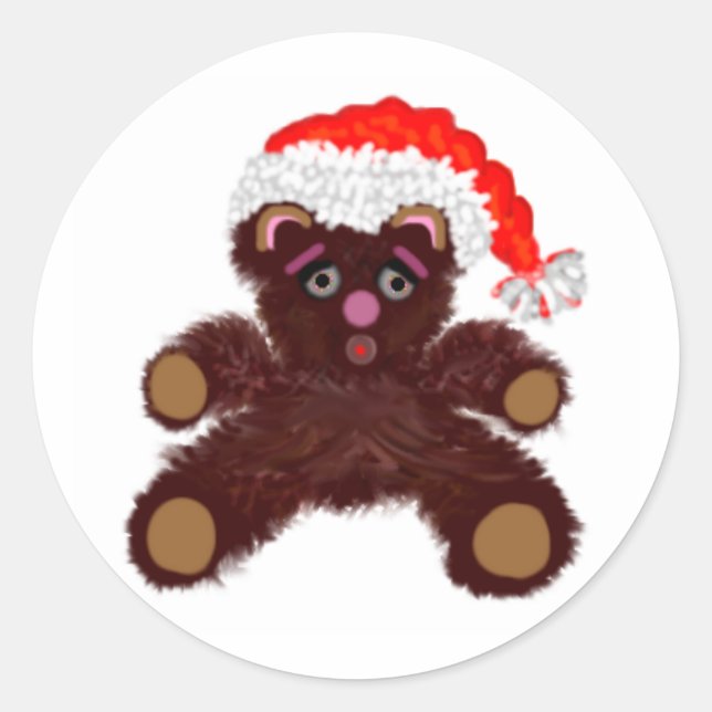Teddy Bear With Santa Hat Classic Round Sticker (Front)
