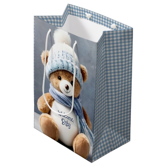 Teddy Bear With Scarf And Hat Medium Gift Bag (Front Angled)