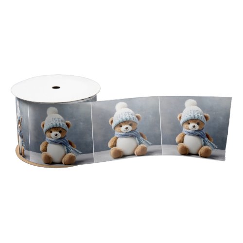 Teddy Bear With Scarf And Hat Satin Ribbon