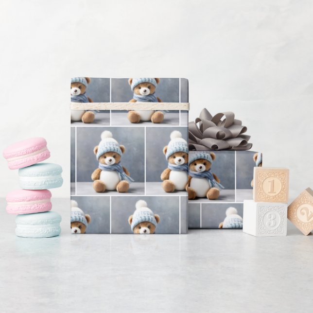 Teddy Bear With Scarf And Hat Wrapping Paper (Baby Shower)