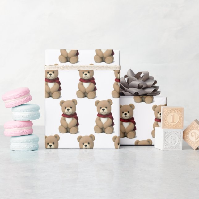 Teddy Bear With Scarf Wrapping Paper (Baby Shower)