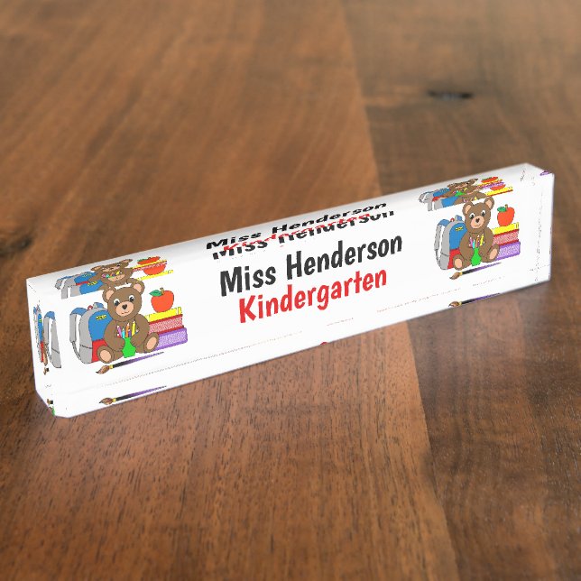 Teddy Bear With School Supplies Teacher's Desk Name Plate (Side)