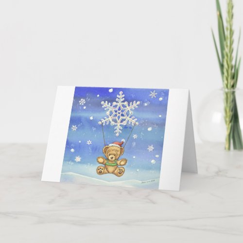 Teddy Bear with Snowflake Parachute Card