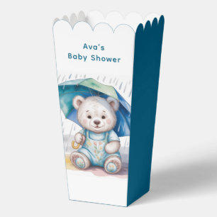 Teddy Bear With Umbrella Boy Baby Shower Favor Boxes