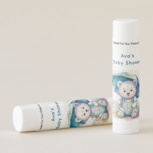 Teddy Bear With Umbrella Boy Baby Shower Favor Lip Balm